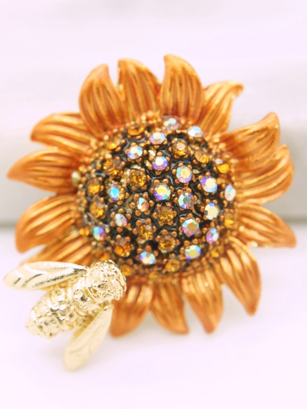 Sunflower Bumble Bee on a Spring Brooch Pin